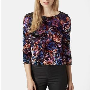 Topshop Floral Velvet Wrap Top